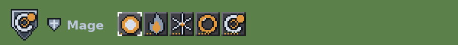 The HUD with the Mage emblem, the Human badge, the name and the ability row