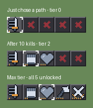Ability row at tier 0, tier 2 and max tier
